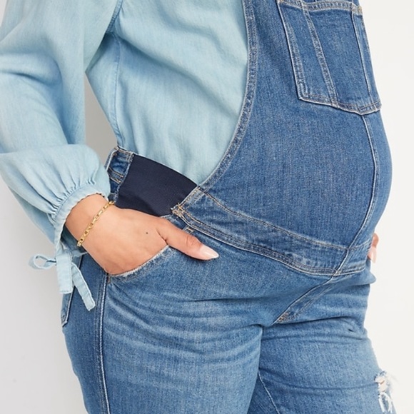 Maternity Side-Panel O.G. Straight Ripped Jean Overalls - Picture 5 of 5